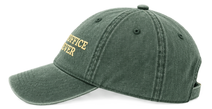 Out of Office Forever embroidered cap, angled view