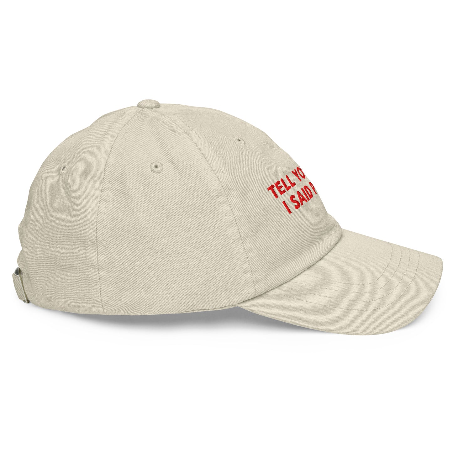 TELL YOUR CAT I SAID PSPSPS embroidered cap in Beige, right side view