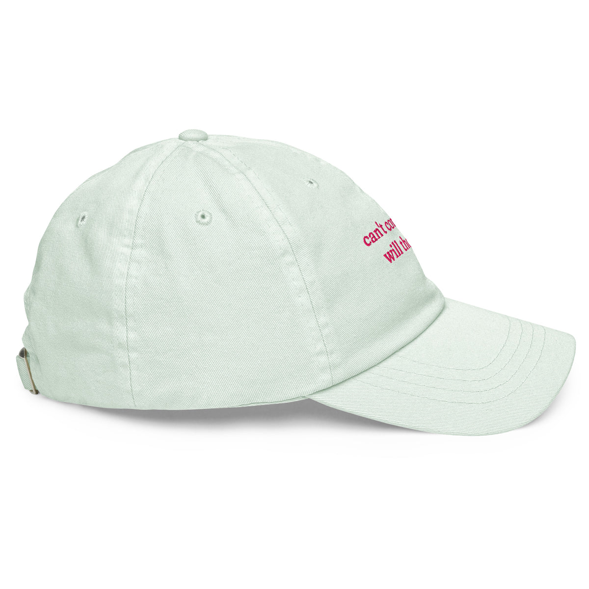 CAN'T COMPLAIN. WILL THOUGH. embroidered cap in Pastel Mint, right side view